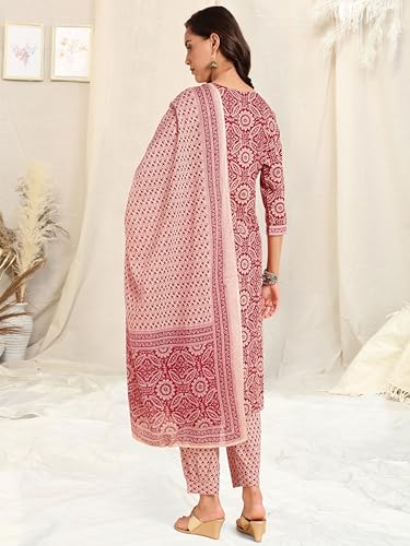 Image of MIRCHI FASHION Women's Straight Fit Pure Cotton Printed Kurta Set with Dupatta and Trouser