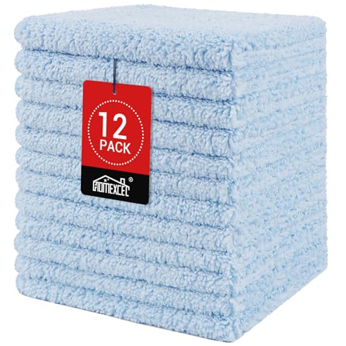 HOMEXCEL Microfiber Washcloths 12 Pack Highly Absorbent and Soft Face Towel Multi-Purpose Wash Cloths for Bathroom Gym Hotel Spa and Kitchen Multicolor 12x12 Inch Blue