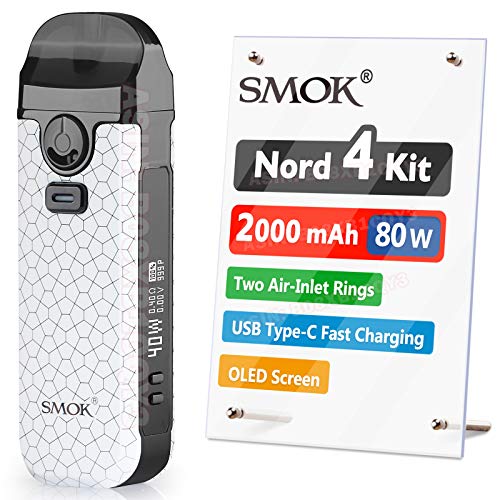 Official SMOK Nord 4 E Cigarette Vape Starter Kit, 80W 2000mAh, 2ml Airflow Control Vaping, OLED Display, USB Type-C Fast Charging, RPM Mesh 0.4ohm coil preinstalled, No Nicotine, White Armor