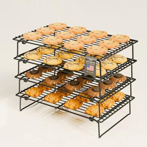 Image of 4PCS Cooling Racks for Cooking and Baking, Collapsible 4 Tiers 10 inchX16 inch Cool Batches of Cookies, Non-Stick & BPA-Free, Oven and Dishwasher Safe (Black-200)
