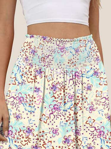 Image of ANRABESS Women's Maxi Skirts Summer Boho Floral High Waisted Flowy Swing Pleated Beach Long Skirt with Pockets