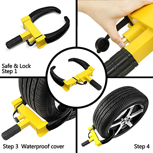 Kaycentop RC L2015 Wheel Clamp Lock Universal Security Tire Lock Anti Theft Lock Fit Most Vehicles Max 10 Inch Tire Width And 7 Inch Reach For Trailers Suv Boats Atv'S Motorcycles Golf Cart Great Deterrent Bright Yellow/Black thumb #5
