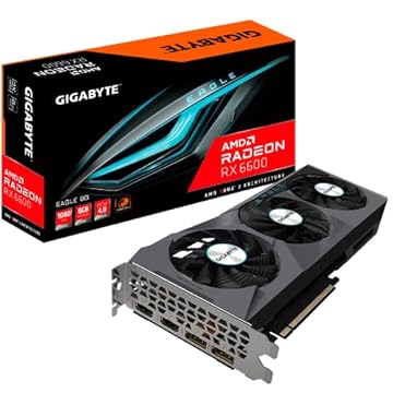 GIGABYTE Placa gráfica Radeon RX 6600 Eagle 8G, sistema de resfriamento WINDFORCE 3X, placa de vídeo GDDR6 de 8 GB 128 bits, GV-R66EAGLE-8GD
