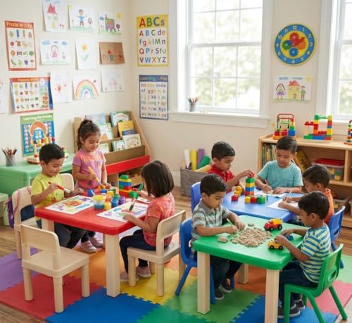 Image of Plastic Strong and Durable Kids Table for Studying Dining Home Virgin Material Kids Table for 2 to 12 Years | Sustain Upto 50 KG (Green Table)