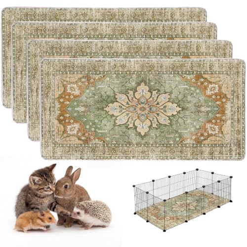 Image of 4PACK Washable Guinea Pig Pee Pads,Absorbent Reusable Guinea Pig Cage Liners,Waterproof,Leak-Proof & Non-Slip Potty Pads for Small Animals Rabbit Hamster Rat.(Green Floral,24 inchx48 inch)