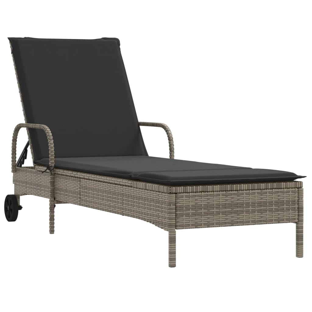 Lettino prendisole con ruote e cuscinetto, sdraio regolabile con ruote in polyrattan con cuscino e schienale regolabile