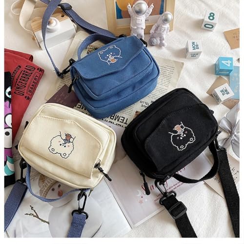 Cartoon Handbags Mini Cute Little Bear Canvas Shoulder Bags Square Shape Printing(White)2