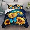 XYNHML Yellow Sunflower Bedding Blue Butterfly Comforter 3Pcs Full Black Floral Botanical Pattern Quilt Set for Kid Teen Girl Boy Romantic Starlight Bed Decor Set with 1 Comforter and 2 Pillowcases #2