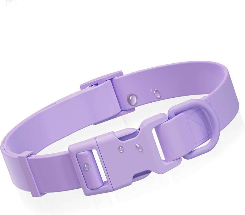 Coleira para Cães em Nylon Revestido, Impermeável, Ajustável com Fecho de Engate Rápido Aniyar Roxa Tamanho S (24,13–35,81 cm)
