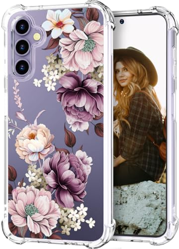 Hungo Compatible for Samsung Galaxy S25 / S24 Case Clear Design Cute,Girly Girls Flower Skin Pink Rose