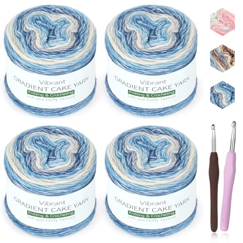 Image of Katech Ombre Yarn for Crocheting-Gradient Cake Yarn-4x100g 60% Cotton 30% Acrylic 10% Wool-Ombre Multicolor Soft Rainbow Cotton Crochet Yarn for Scarves, Shawls, Blankets and Garments(G)