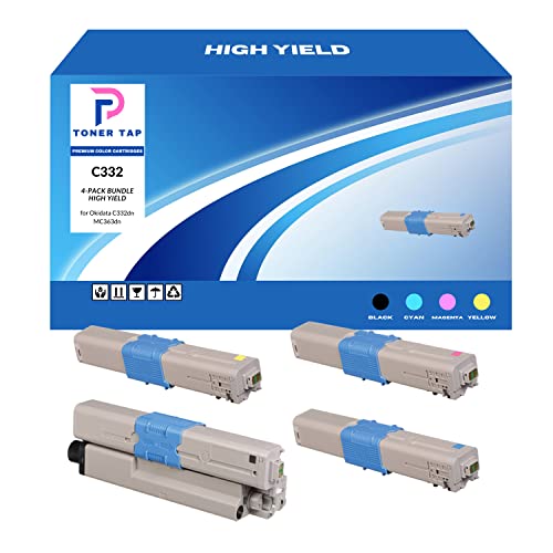 Toner Tap High Yield for Okidata C332dn MC363dn (4 Pack Bundle) 46508704 46508703 46508702 46508701 Replacement Compatible Cartridges