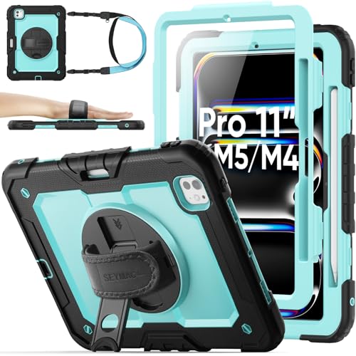 Coque iPad Pro 11 M5 antichoc bleu ciel anti-chute avec dragonne de maintien