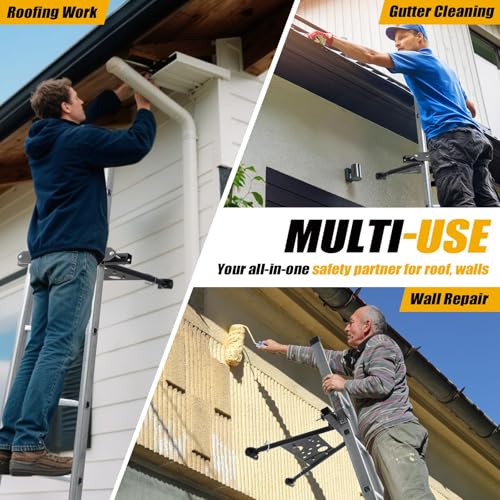 Leiterstabilisator für Dachrinne, Verstellbarer Leiterstabilisator mit Einstellbaren Beinen 51-75 cm, Rutschfester Leiter-Abstandshalter mit Integrierter Werkzeugablage Trägt bis zu 145 kg