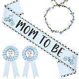 Diartpaint Dirt Bike Baby Shower Party Favor Motorcycle Mom to Be Sash Dirt Motor Mom to Be Dad to Be Corsage Pins and Headband for New Parents Blue Gender Reveal Decors Supplies Gifts