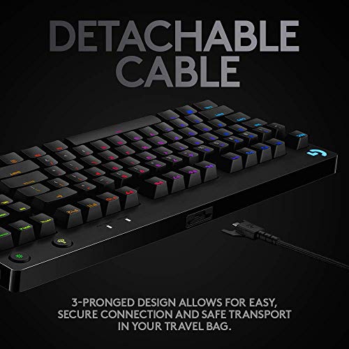 (Refurbished) Logitech G PRO Mechanical Gaming Keyboard, Ultra Portable Tenkeyless Design, Detachable Micro USB Cable, 16.8 Million Color LIGHTSYNC RGB Backlit Keys,Black
