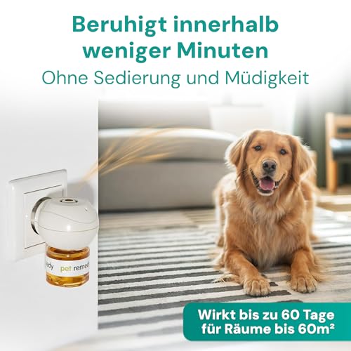 Emmi-pet Remedy Beruhigender Duftstecker mit Nachfüllung I Natürliches Anti-Stress Mittel für Haustiere I Beruhigung bei Angst, Stress, Feuerwerk & Tierarzt I Für Hund, Katze, Nager, Vogel & Pferd