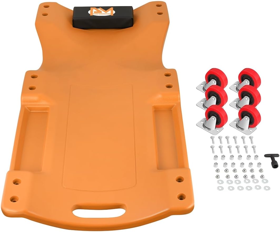 PM PERFORMOTOR 36" L X 17" W x 4.25" H Vehicle Repair Low Profile Automotive Creeper w/Padded Headrest, Orange, PM-TOL-CPC36-OG