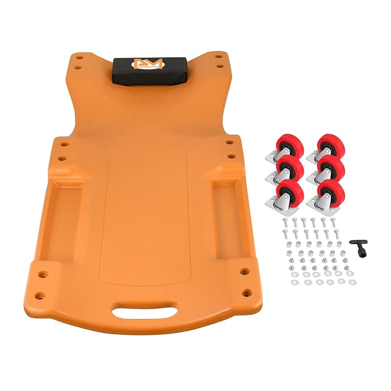 Maca para Mecânico Automotivo de Baixo Perfil em HDPE com Apoio de Cabeça, 91,4 x 43,2 x 10,8 cm, Laranja PM-TOL-CPC36-OG