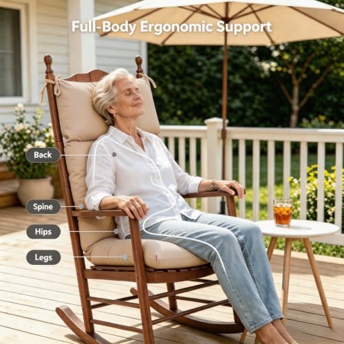 Image of QILLOWAY Outdoor Rocking Chair Cushions Set of 2, 100% Polyester Waterproof Patio Rocking Chair Cushion, High Back Weatherproof Chair Pad for Adirondack & Outdoor Furniture, Sand,Beige