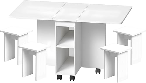 Miniatura 8 de LUMISOL Juego de mesa de comedor plegable para 4, juego de mesa de cocina con 4 sillas, almacenamiento y 6 ruedas, juegos de comedor que ahorran