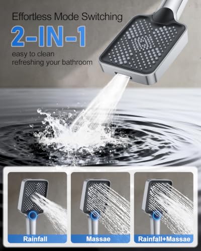Image of Woindo 4 Function Shower Faucet Set 12 inch Rain Shower Head /6'' Side Shower Head and 3 Setting Handheld Ceiling Mount Push Button Diverter Complete Rainfall Round Shower System Included Valve Trim Kit