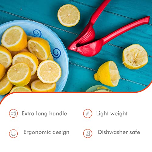 Cucisina Aluminum Lemon Squeezer, Citrus Juicer - Commercial Grade Aluminium Lemon Juicer - Ergonomic Hand Juicer (Red) - Essential Kitchen Supply #TOP2