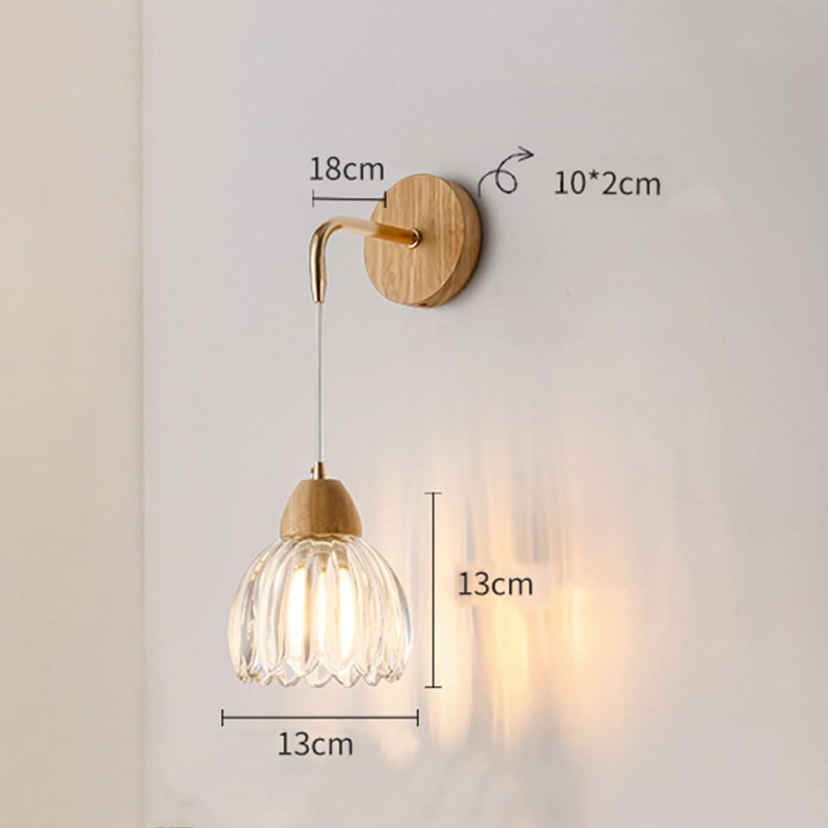 Drewniany kinkiet wewnętrzny, lampa ścienna w stylu vintage z kwiatowym wzorem, klosz z przezroczystego szkła, lampka nocna E27, lampa industrialna w stylu retro z okrągłą podstawą do salonu, sypialn