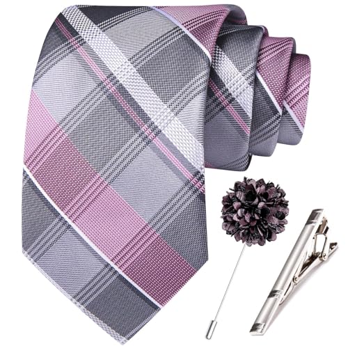 Image of Hi-Tie 63 inches Striped Paisley Extra Long Ties for Men Silk Necktie with Lapel Pin Tie Clip Big and Tall Men Formal Wedding