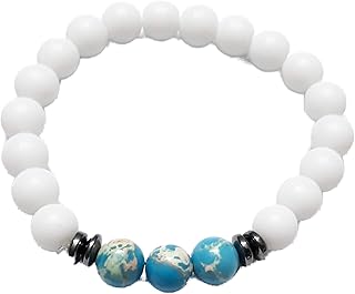 Bracelet Made of Matte White Onyx & Sky Galaxy Earth