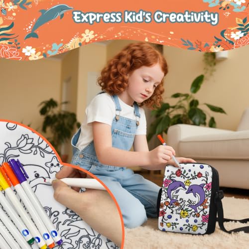 Color Your Own Bag Doodle Animals Coloring Crossbody Bag for Girls with 8 Pcs Markers2