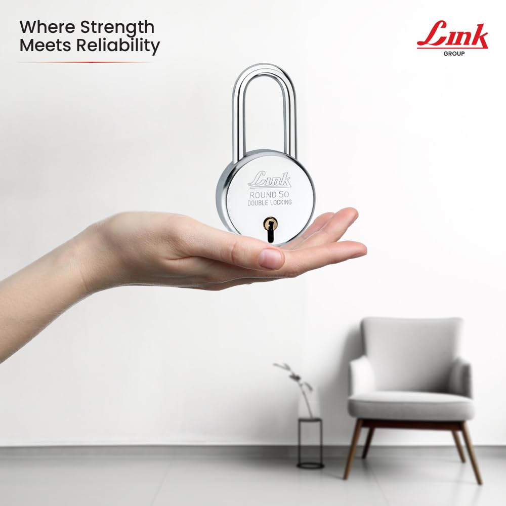 Link® 50mm New Round Long Shackle Padlock | Steel Body | Iron Lever | Double Locking | 50,000 Key Combinations 3 Silver Keys for Each Padlocks (Pack of 2) — Amazon image 2