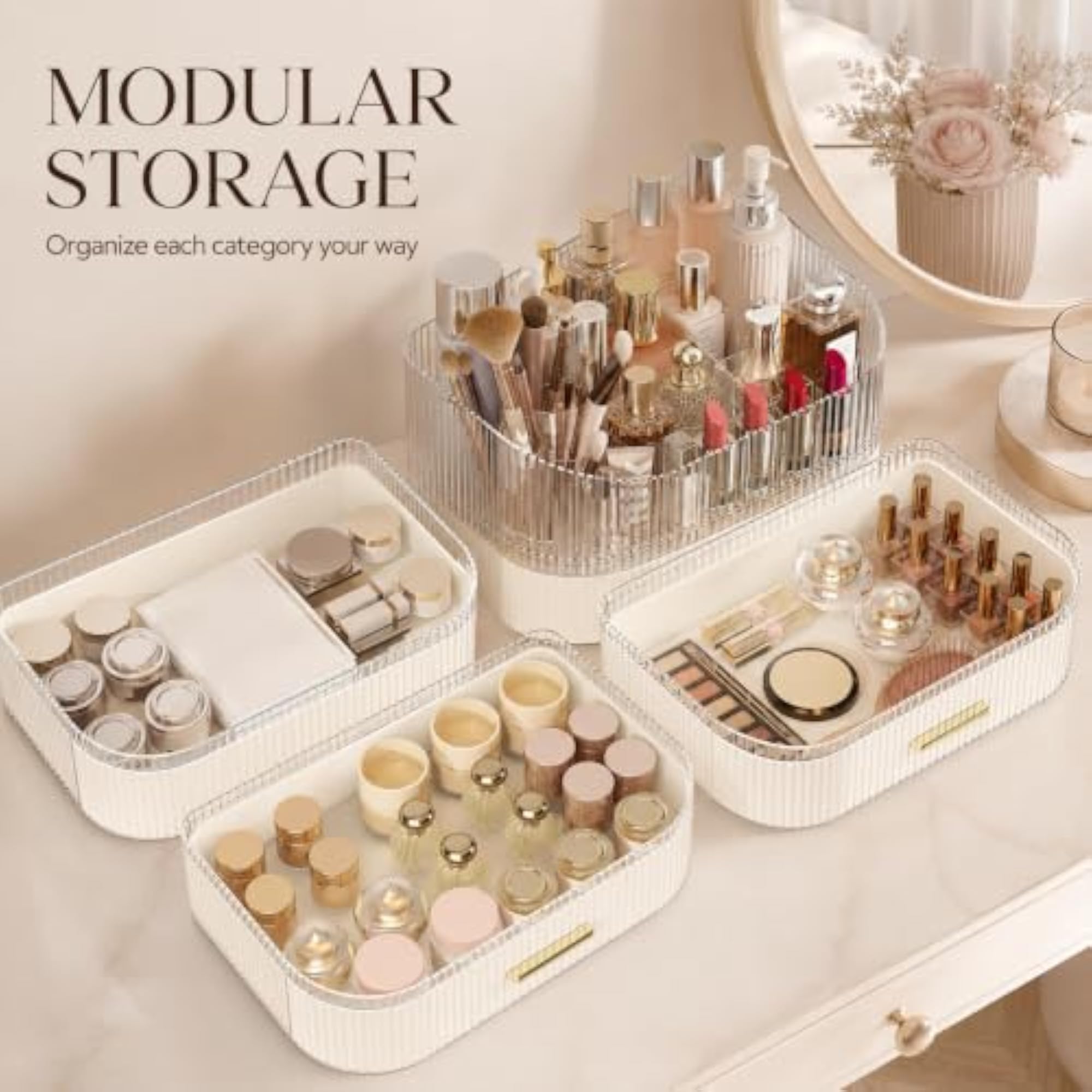 Stackable Makeup Organizer with Rotating Brush Holder
