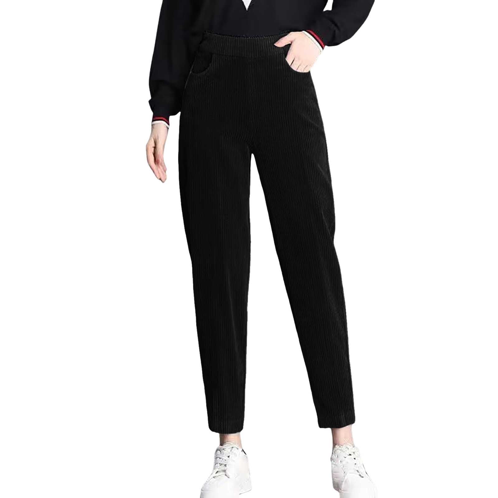 Pantalon décontracté en velours côtelé femme hiver couleur unie chaud - 7