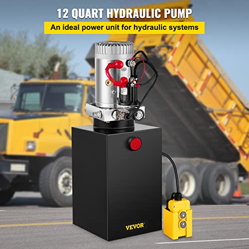VEVOR Hydraulic Power Unit 12 Quart Hydraulic Pump 12V Dump Trailer Pump Single Acting Hydraulic Power Pack 3200 PSI Electric Hydraulic Pump with Steel Reservoir for Car Lift