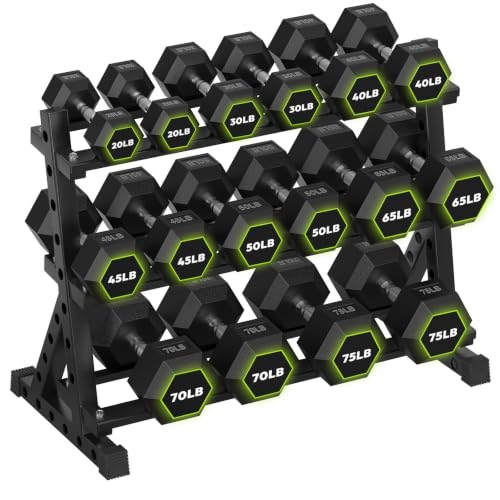 HANDBODE Dumbbell Set with Rack, Rubber Coated Fixed Dumbbells 790 lbs