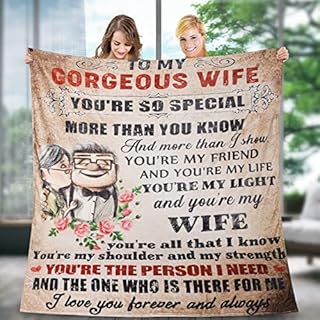 Augot Throw Blanket to My Wife, 150x200cm Personalised Blanket Gifts for Wife from Husband Blanket Bed Sofa Fluffy Blanket Warm Flannel Soft Blanket with Letter Valentine's Day Birthday Gifts for Her