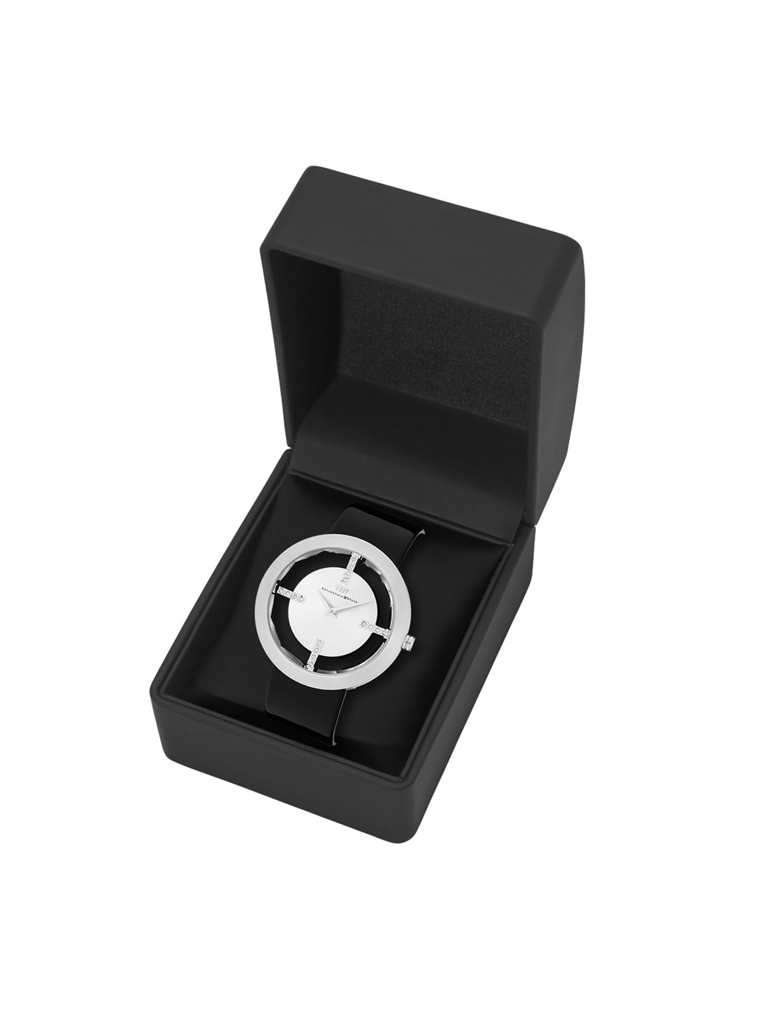 Rhodenwald & Söhne Lucrezia Damenuhr Edelstahl Silber 3 ATM Quarzwerk | verziert mit Kristallen,Echtlederarmband,schwarz,Fashionuhr,analog,Frauen,Skeletonoptik,Mineralglas
