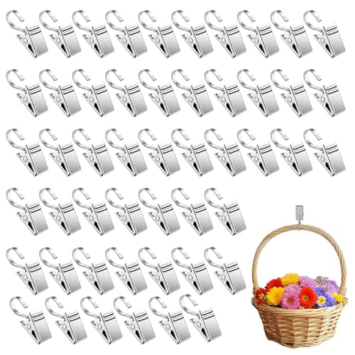 Perchas para Cortinas con Clips, 50 Clips de, Ganchos en S, de Acero Inoxidable, para decoración de de Camping en casa