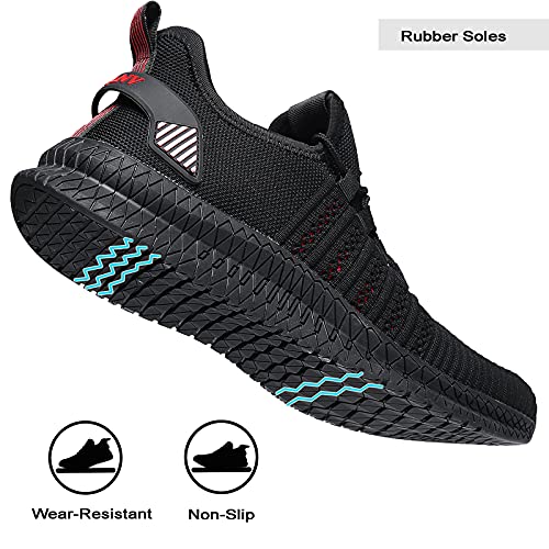 Mens Slip On Walking Shoes Lightweight Breathable Non Slip Running Comfortable Gym Tennis Athletic Fashion Sneakers Men (12,Black/Red)3