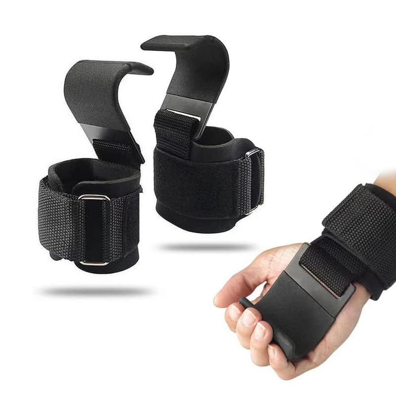 GION Non Slip Weight Lifting Wrist Hooks with Adjustable Velcro Strap for Bodybuilding Crossfit Deadlift Gym Workout Equipment-image-1