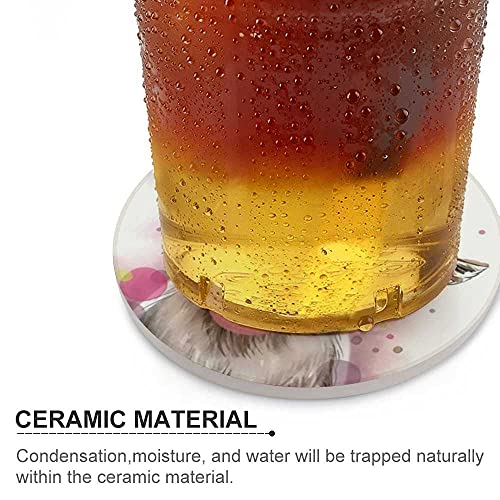 Kuizee Drink Coasters Set Cute Watercolor Goat Baby Decoration Pink Ceramic Absorbent Coaster Apartment Kitchen Room Bar Glasses Decor Round Cork Base 3.9 Inch,4 Pcs #TOP3