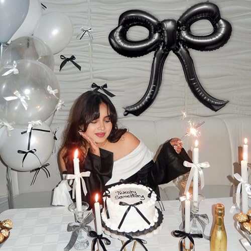 Image of 2 Pcs Bow Birthday Decorations Black Bow Balloons Bow Party Decorations Giant Foil Balloon for Girl Women Baby Shower Bridal Engagement Wedding Decor Bachelorette Party Supplies