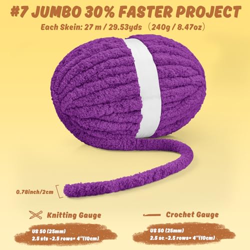 Image of Inhand Grape Purple Chunky Chenille Yarn for Hand Knitting,Thick Bulky Mom Blanket Yarn for Crocheting,Soft Fluffy Yarn for Mother's Day Gifts and Crafts for Women /Grandma,12 Pack (29.5Yds /8.4oz Each)