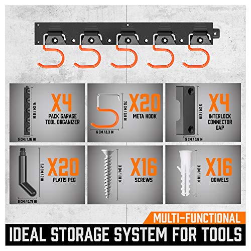 Horusdy 97792 64 Inch Adjustable Storage System, Wall Mount Tool Organizer, Tool Hangers For Mop And Broom Holder Shovel, Rake thumb #6