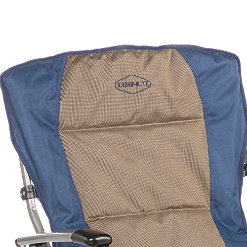 Kamp-Rite Portable Folding Padded Outdoor Camping Chair With Cupholder & Hard Arms For Camping, Tailgating, And Sports, 300 Lb Capacity, Navy & Tan #TOP2