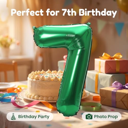 Image of YPSelected 32 Inch Large Foil Helium Number Balloon Birthday Wedding Party 0-9 (Green, 7)