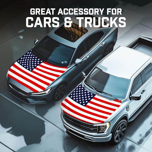 G128 American USA Car Hood Cover | 3.94x5.25 Ft | Washable Elastic Weatherproof Polyester | Two Triangle Fasteners Included | Beautiful Hood Decoration for Festival by G128 - Used condition - Image 3