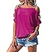 Mayntop Camiseta de manga corta para mujer, estilo bohemio, estilo étnico, de manga corta, lisa, con hombros descubiertos, talla grande