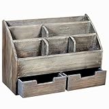 URFORESTIC Rustic Wooden Office Desk Organizer & Mail Rack for Desktop, Tabletop, or Counter -...